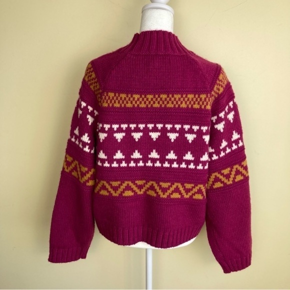 Universal Thread Fuchsia Pink Knitted Fair Isle Sweater Cropped Mock Neck Sz L - Picture 8 of 14